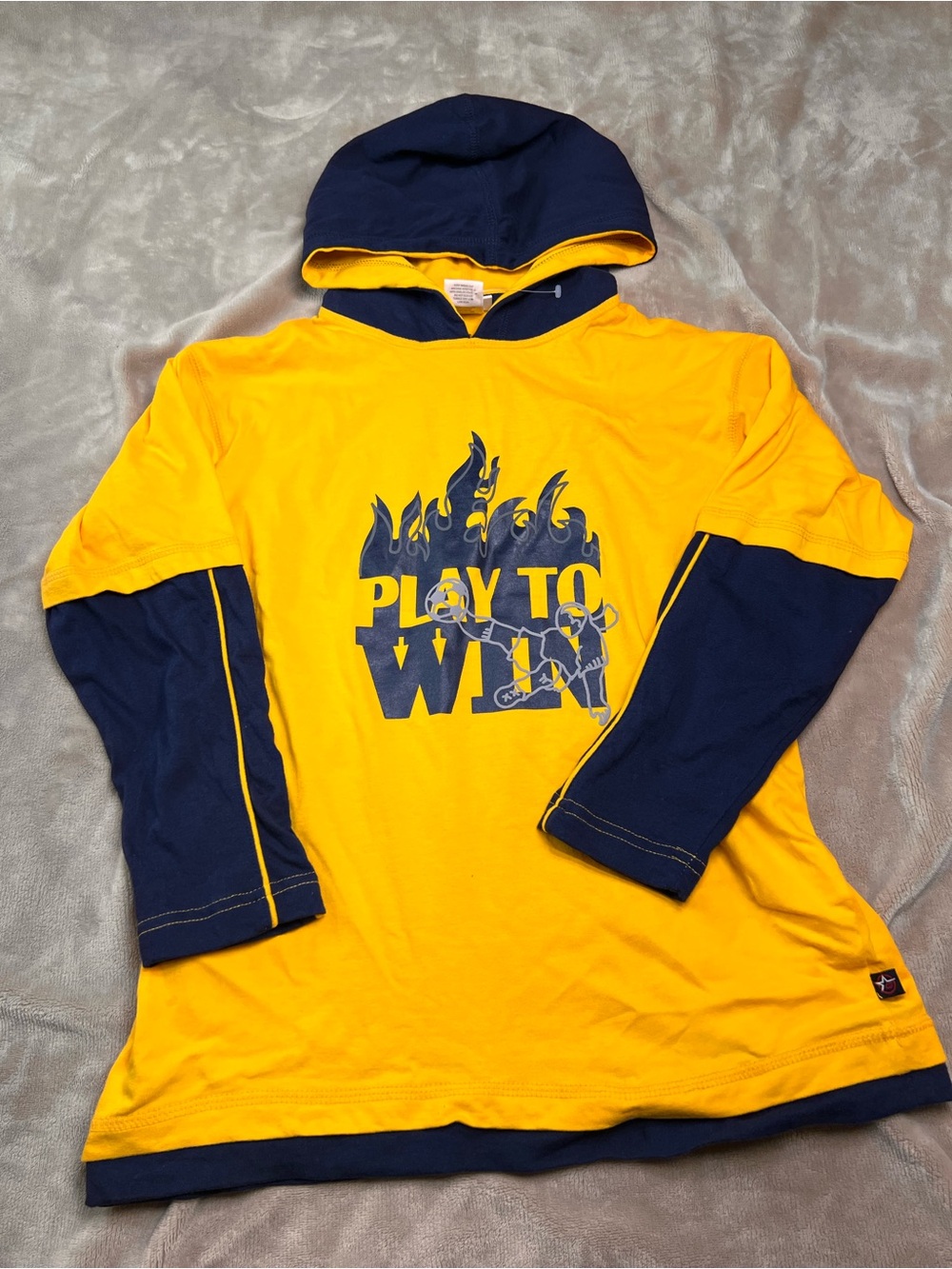 GETAWAY 'Play to Win' Sporty Yellow Soccer Short Long Sleeve Hooded Top - Sz M